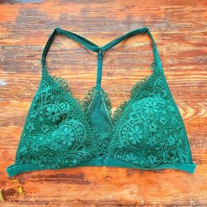 Victoria's Secret Green Lace Plunge Bralette T-Back Medium‎ M